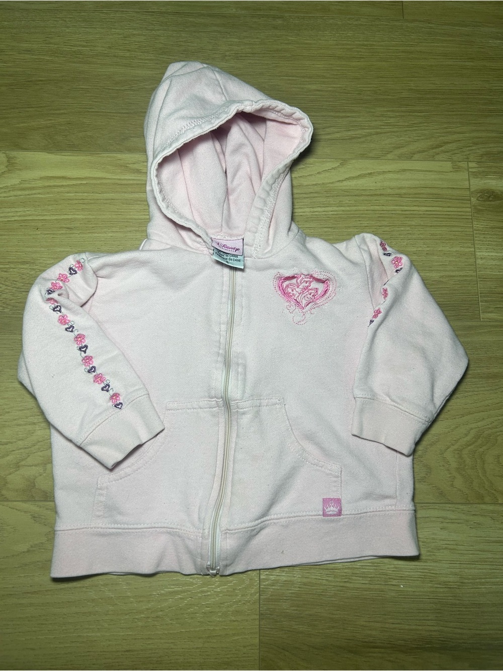 Disney Light Pink Girls' Hooded Zip Sweatshirt with Heart Embroidery